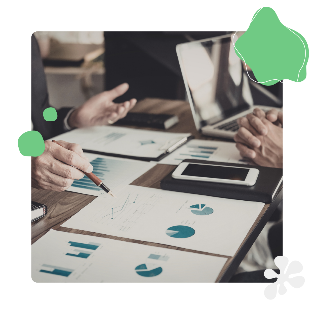 Businesspeople analyzing data.